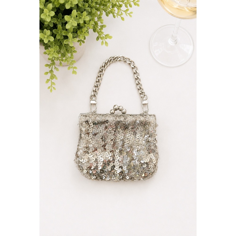 Vintage Silver Sequined Kiss Lock Evening Bag Hong Kong Wedding Cocktail Purse